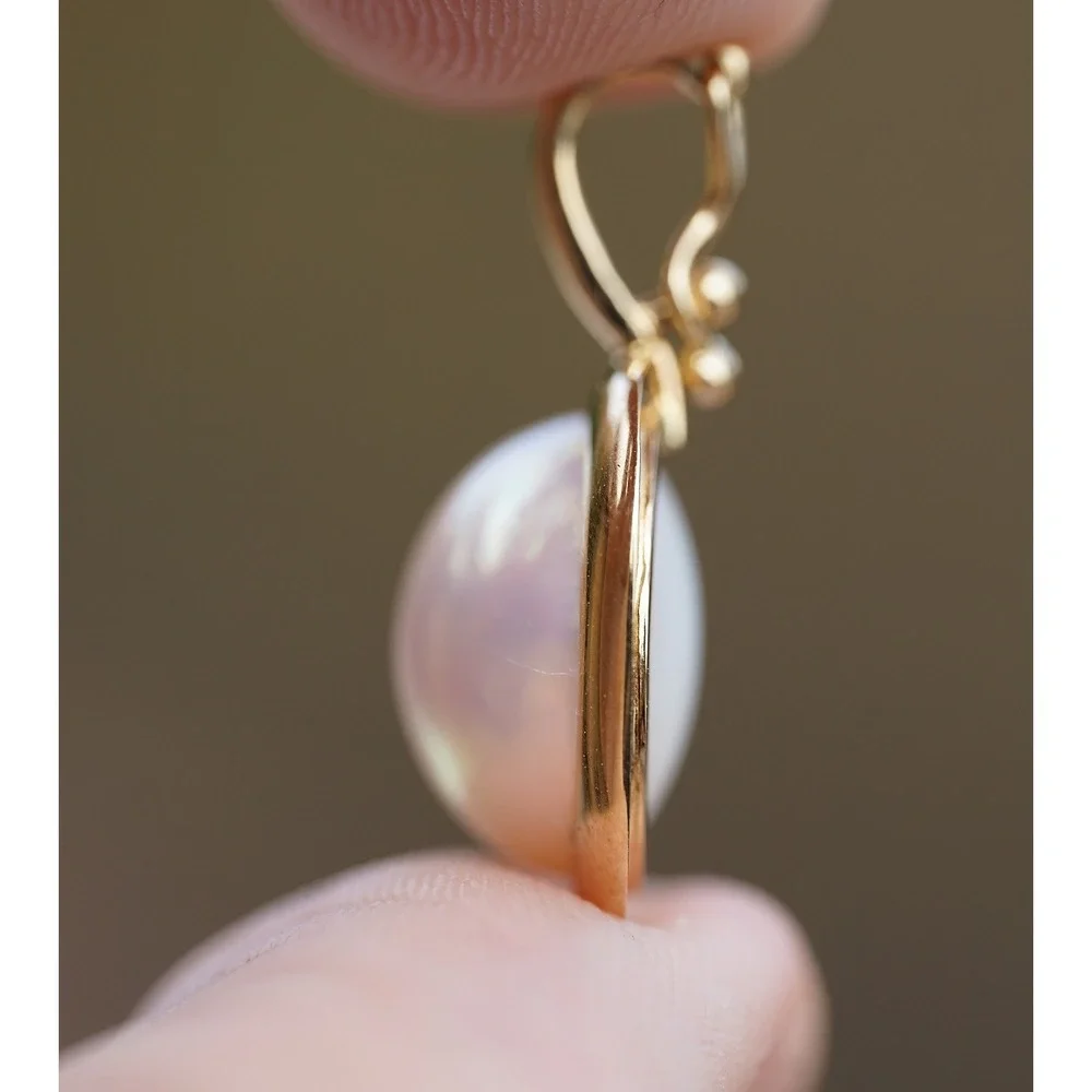 Vintage 14k Solid Yellow Gold Real Cultured Pearl Pendant - Necklace 13
